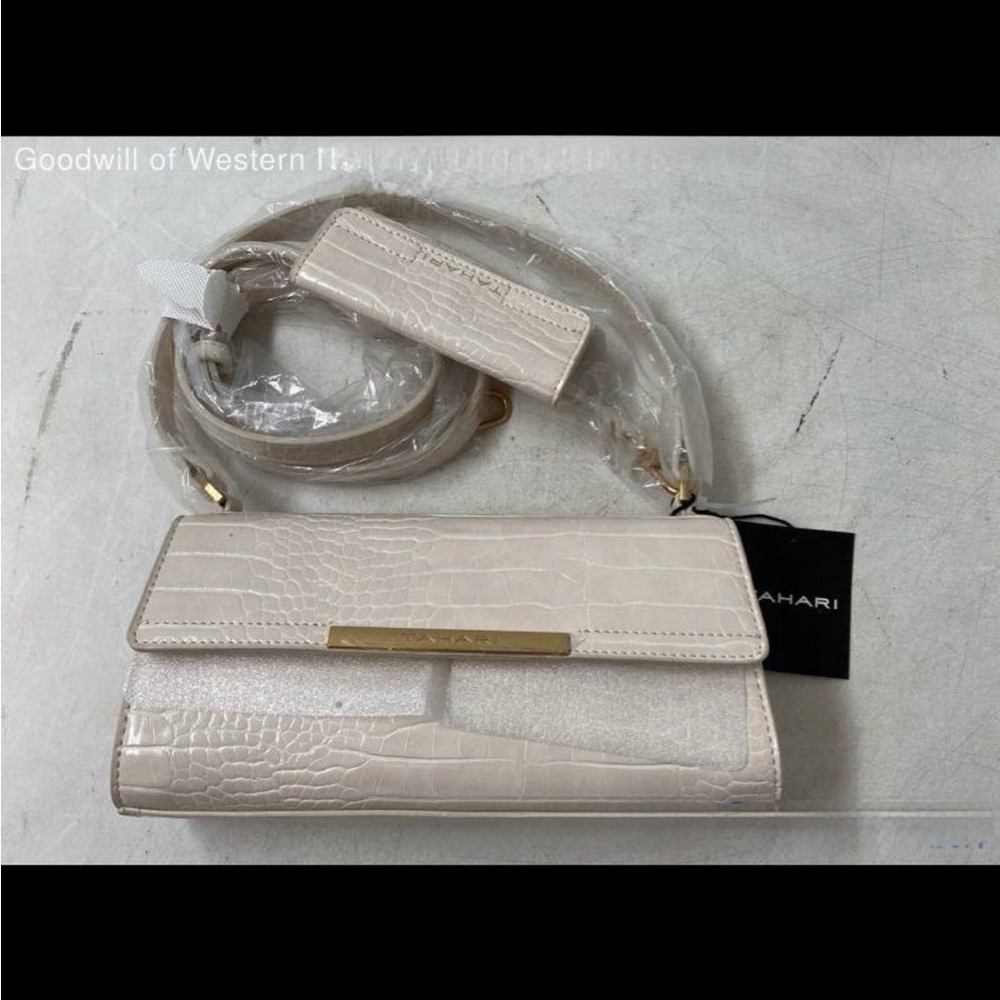 Tahari Cream Croc-Embossed Crossbody Bag
